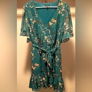 Express Floral Teal Dress with Belt